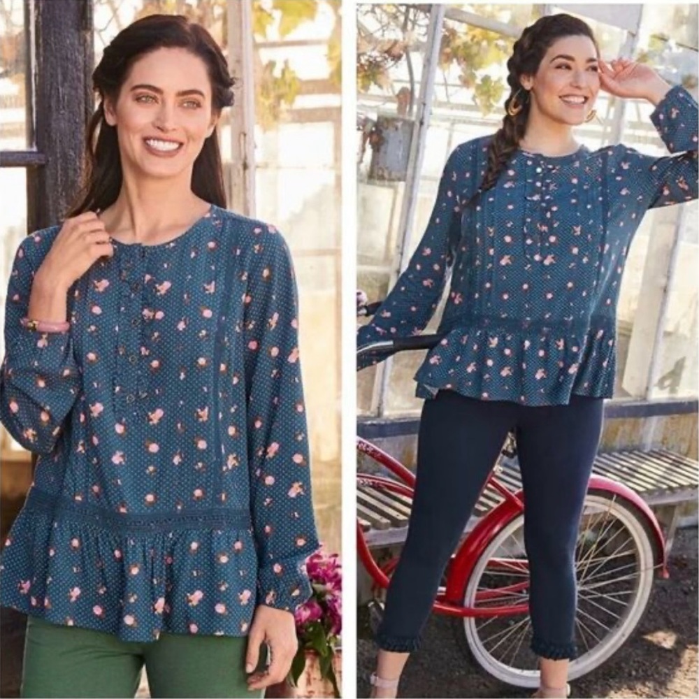 Matilda Jane Daydream Dream a Little Dream Floral Polka Dot Top Size Large Boho